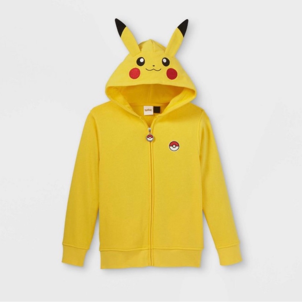 Kids yellow pikachu pokemon zip hoodie zip sweatshirt xs